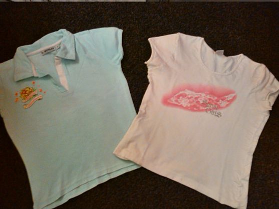 2 Mädchen T-Shirts gr. 14 (158/164) Polo Mint & Weiß. Rosa Shirt