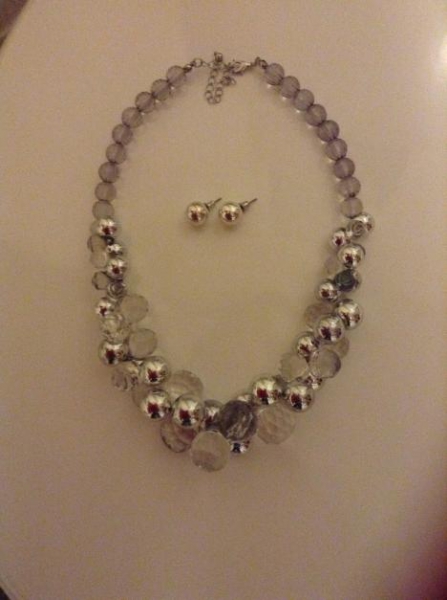 Kette Ohrringe Set Kugeln Perlen Silber 