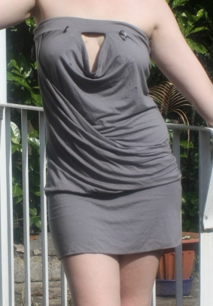 Melrose Kleid, grau, Wasserfall Ausschnitt, Gr. 38