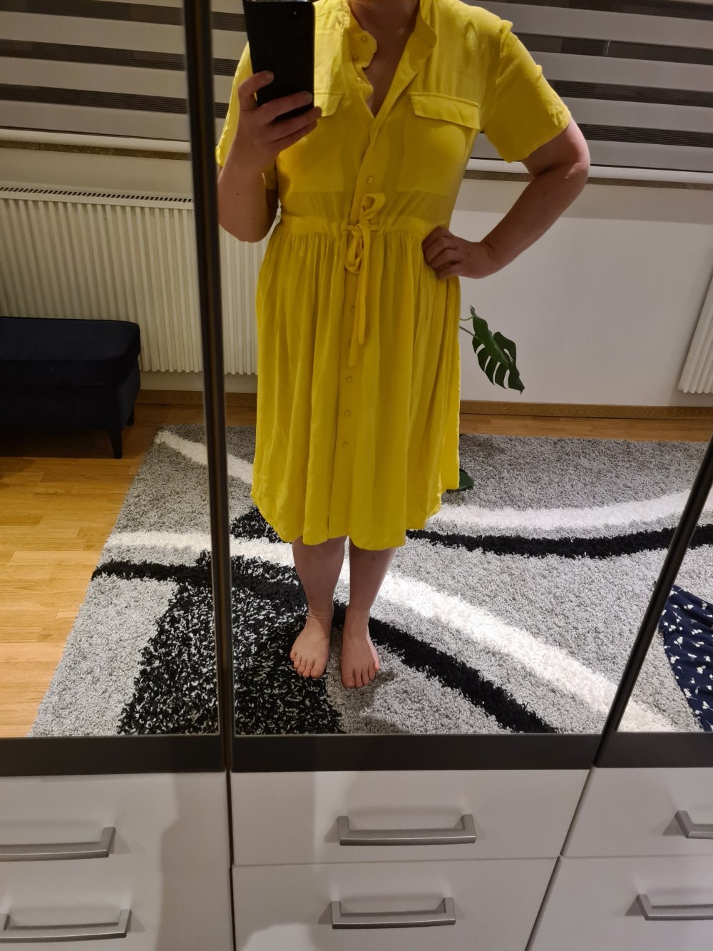 Sommerkleid Midikleid YAS Gr. L (40/42) Oversize gelb Viscose Kleid Blusenkleid