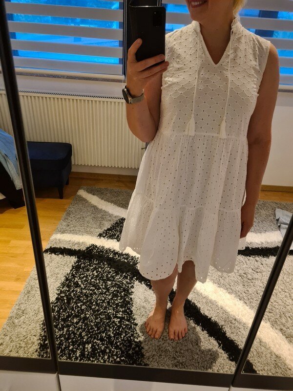 Pieces Kleid Baumwolle mit Lochstickereien Gr. XS - S weiß Neu €50