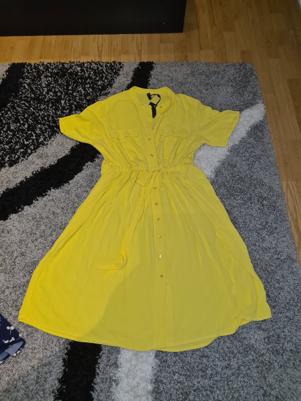 Sommerkleid Midikleid YAS Gr. L (40/42) Oversize gelb Viscose Kleid Blusenkleid