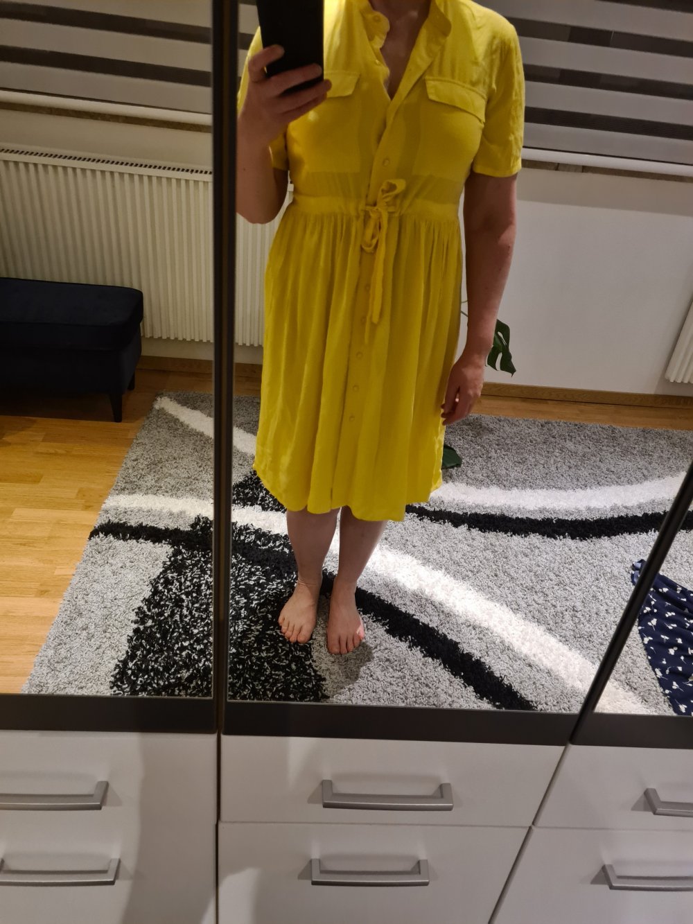 Sommerkleid Midikleid YAS Gr. L (40/42) Oversize gelb Viscose Kleid Blusenkleid