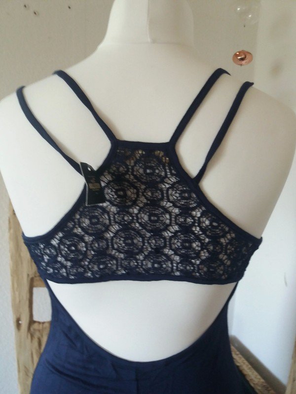   Neu HOLLISTER Gr.L tolles Vokuhila Häkel Kleid Gr.L navy NP 64€ 