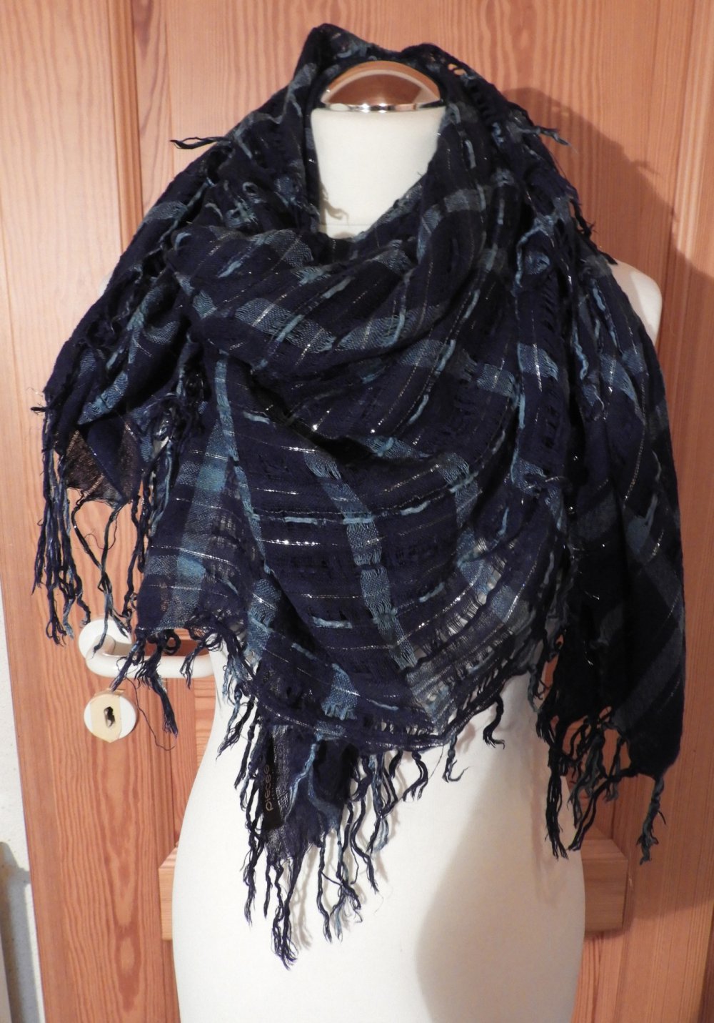 blaues Tuch mit Glitzer & Fransen (Viereckstuch)