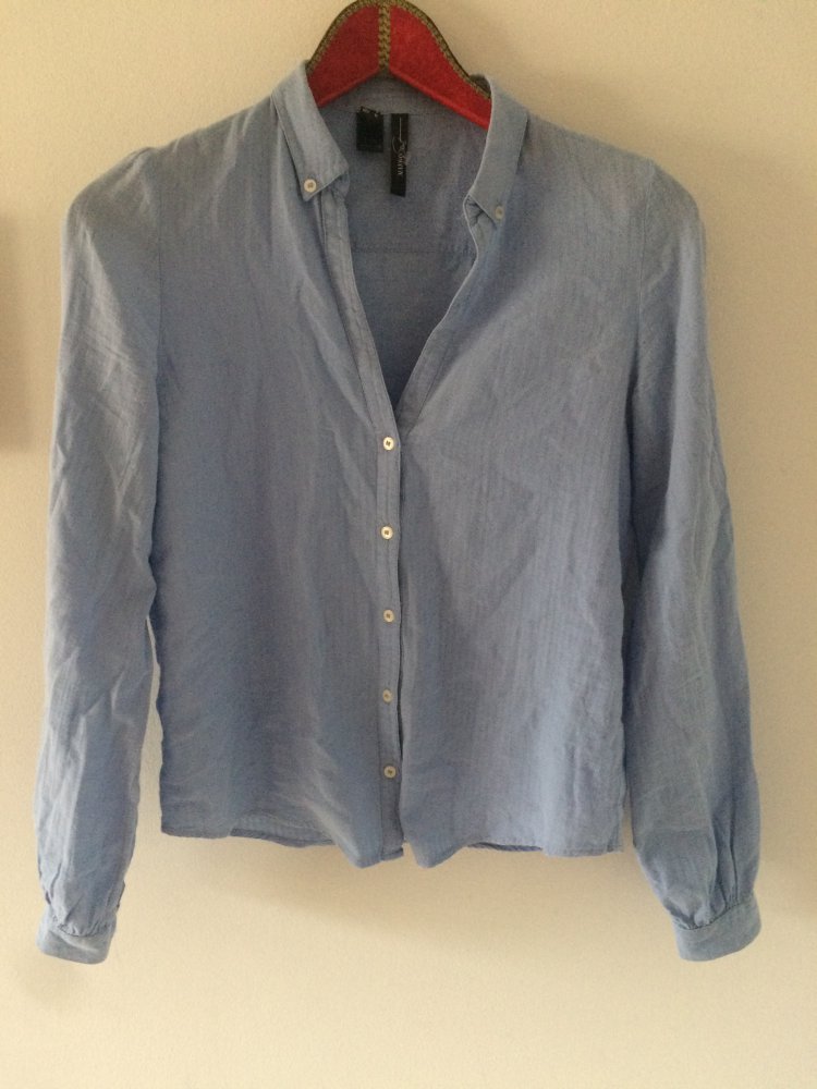 Mango Suit Bluse, V-Ausschnitt, Bubikragen, hellblau