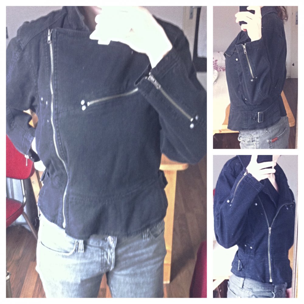 Schwarze Biker Jeansjacke Vintage h&m Nieten 80s