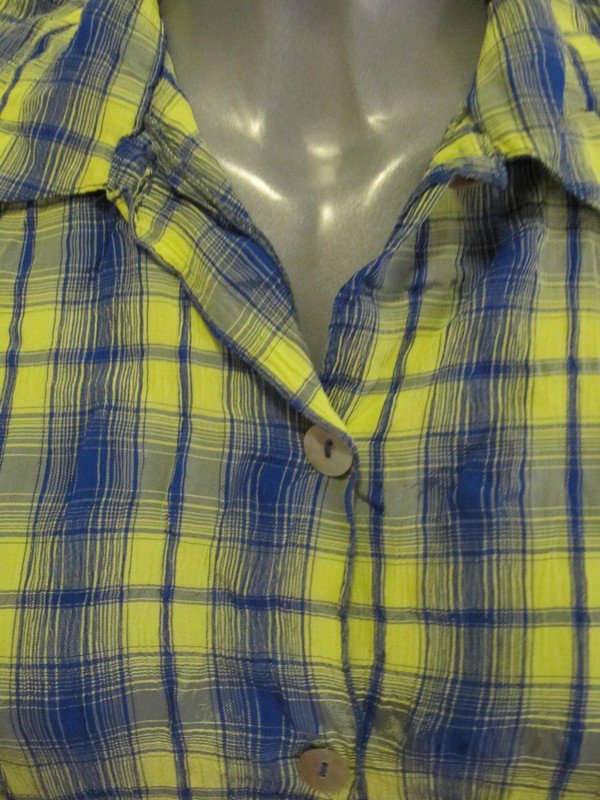 Tolle Bluse halbarm kariert blau - (neon) grün