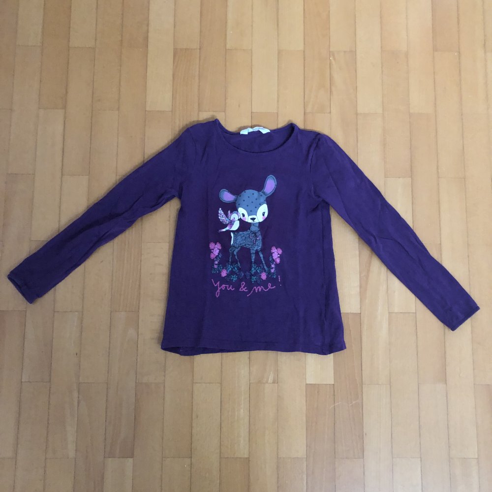 Lila langarm Shirt print Gr. 122/128 Reh Waldtiere