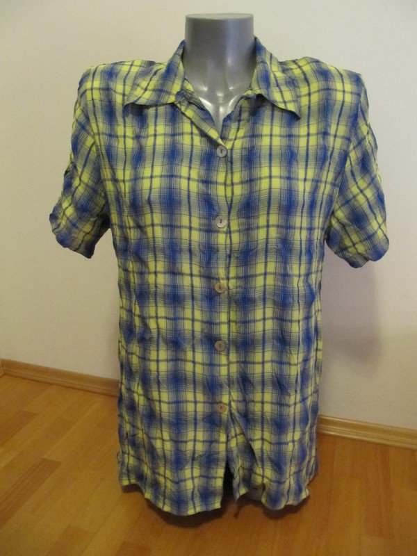 Tolle Bluse halbarm kariert blau - (neon) grün