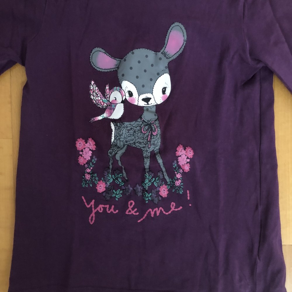 Lila langarm Shirt print Gr. 122/128 Reh Waldtiere
