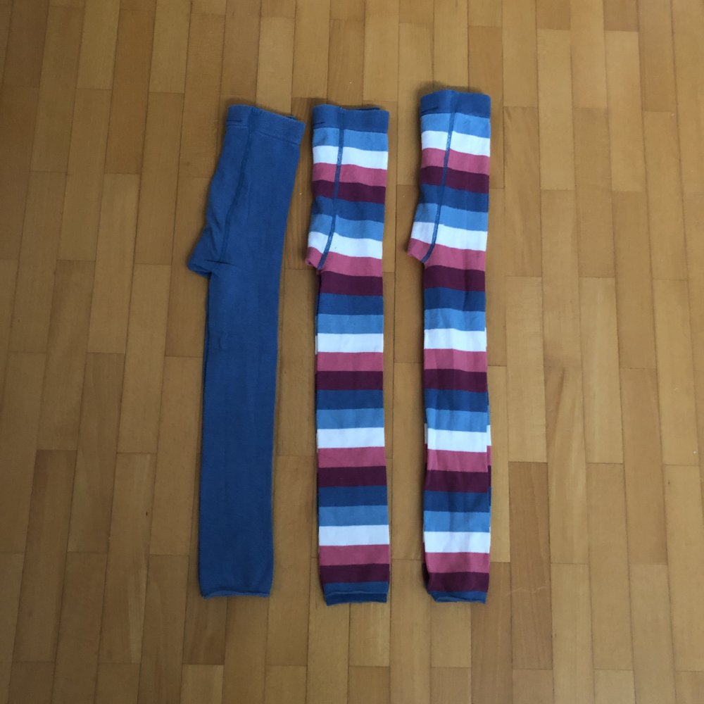 3 er Set feinstrick Leggings Gr.122/128 gestreift blau 