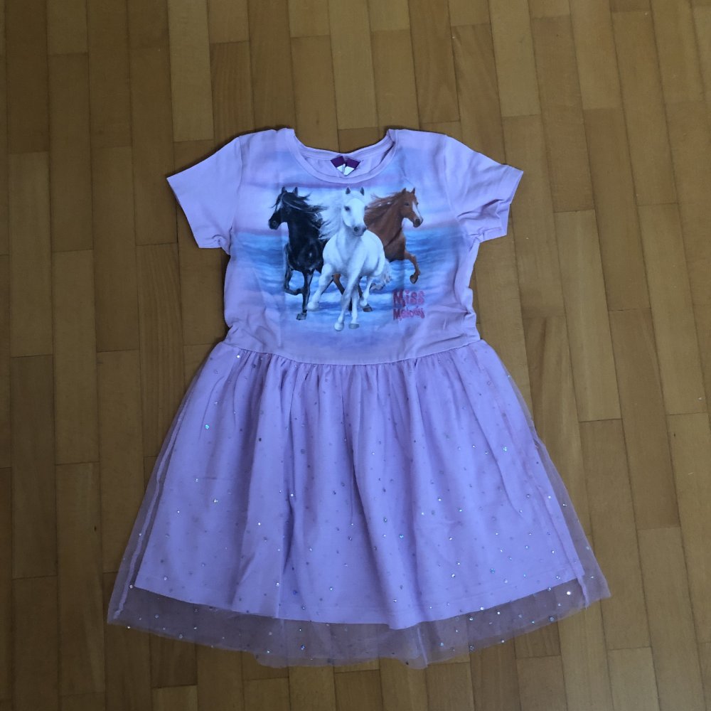 Kurzarm Kleid Miss Melody Pferde Gr.116/122  Tüll