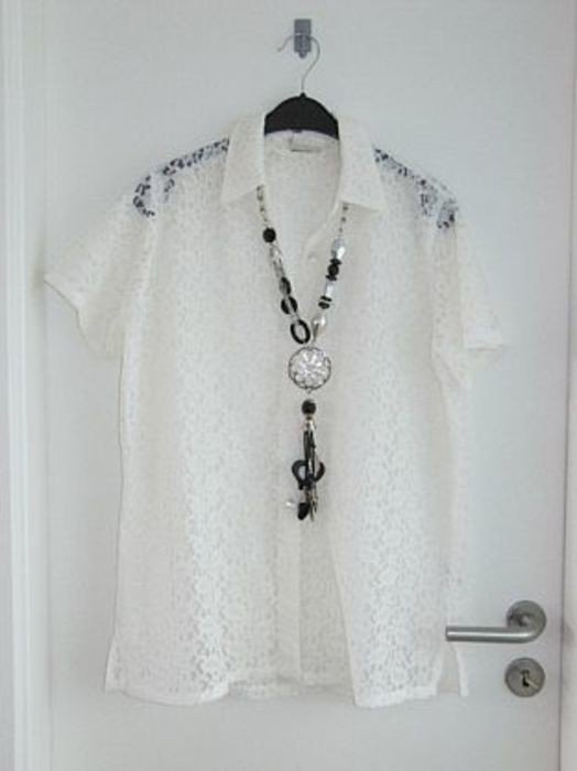 Vintage Tunika Bluse Spitze creme gothik Top Zustand transparent oversize