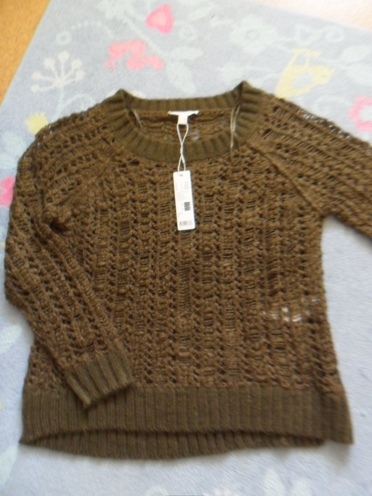 ESPRIT Lochpullover Häkel Pullover Netzpullover Khaki S 36 38 Wolle