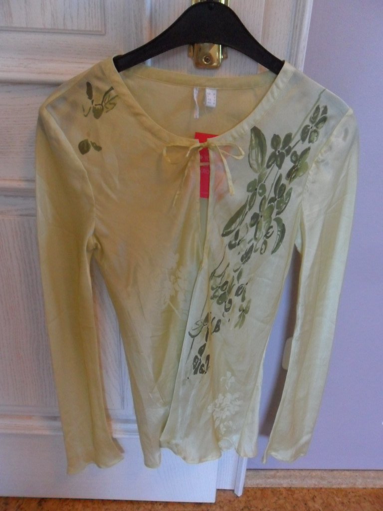 MANGO MNG 100 % Seide Bluse Tunika Shirt leicht Grün Lemon Gr. S 36 38 TOP