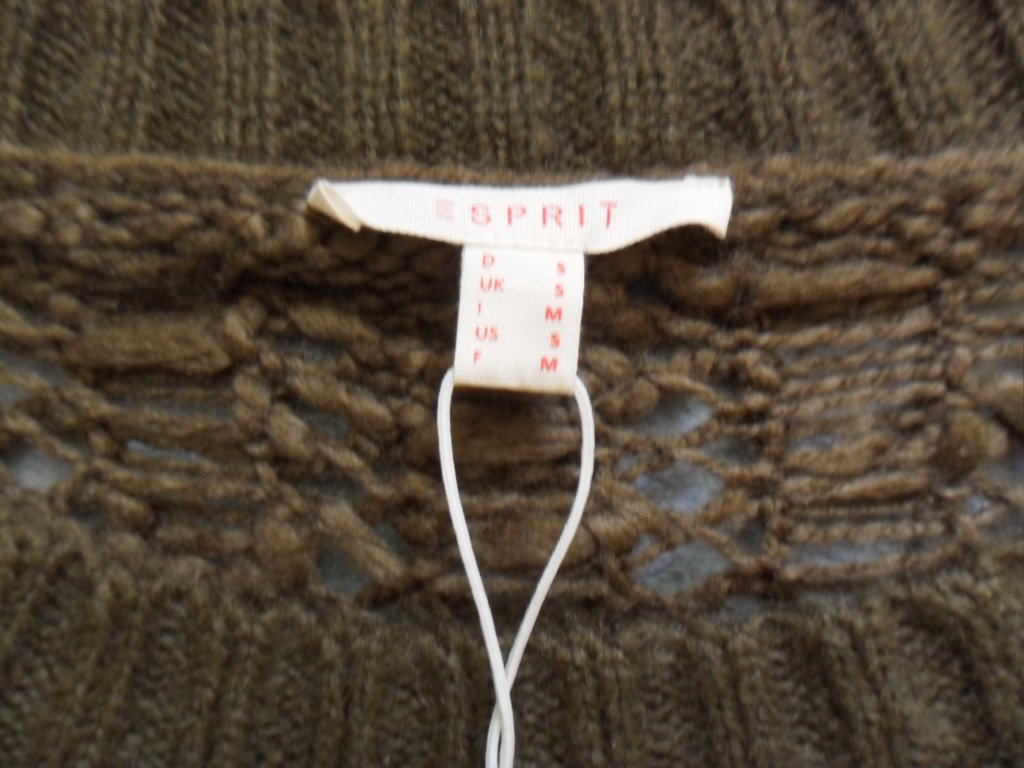 ESPRIT Lochpullover Häkel Pullover Netzpullover Khaki S 36 38 Wolle
