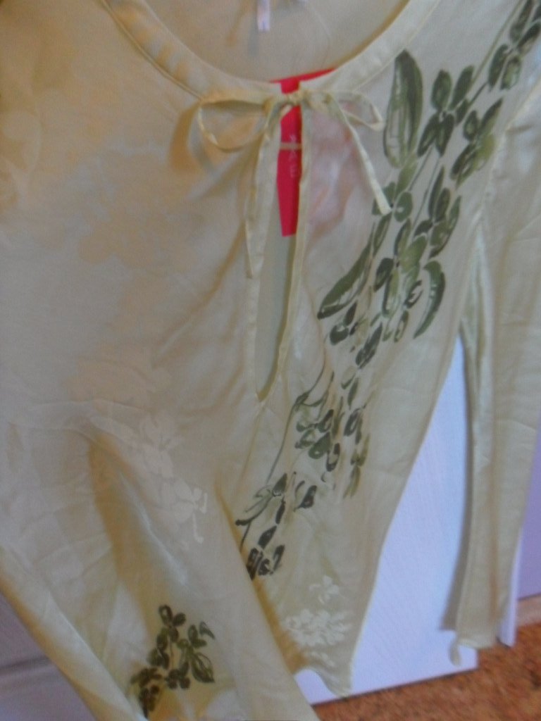 MANGO MNG 100 % Seide Bluse Tunika Shirt leicht Grün Lemon Gr. S 36 38 TOP