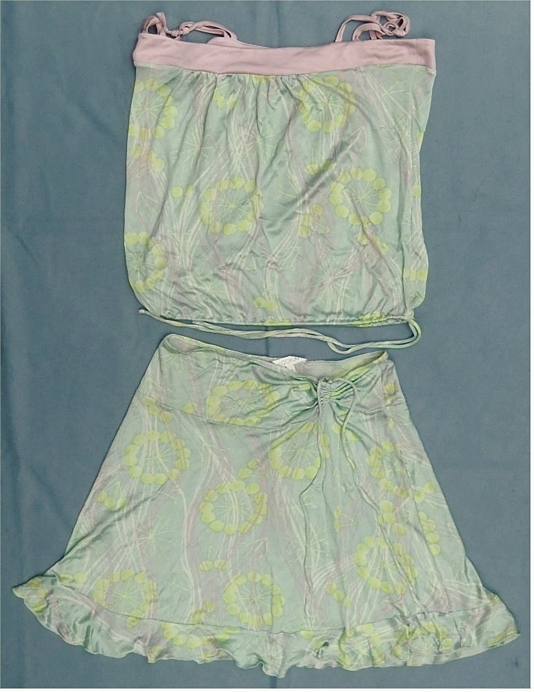 Top / Rock Kombination von Kookai - Größe 3 und 2 - grüngelb gemustert