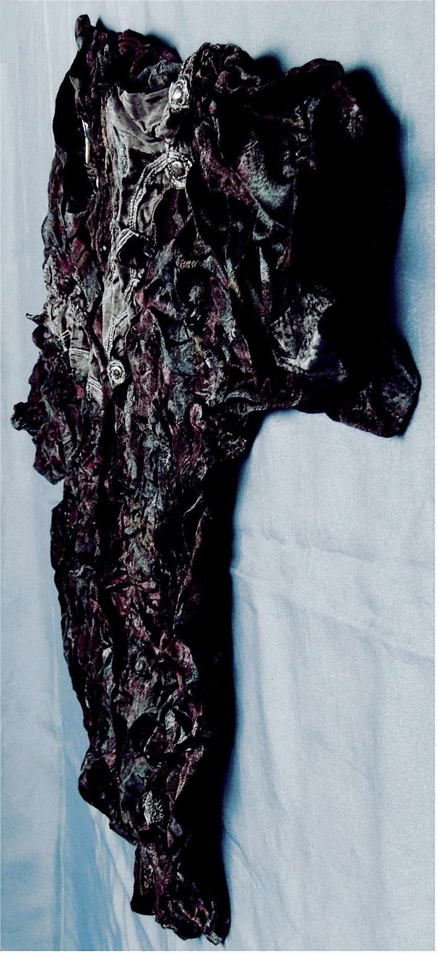 Kurzarm Knitterbluse / Falten-Bluse Yessica von C&A - Größe 46 - Dunkelbuntig mattglänzend