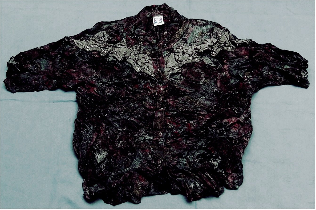 Kurzarm Knitterbluse / Falten-Bluse Yessica von C&A - Größe 46 - Dunkelbuntig mattglänzend