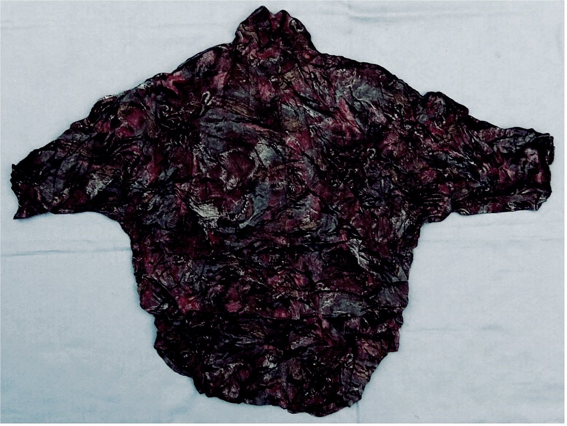 Kurzarm Knitterbluse / Falten-Bluse Yessica von C&A - Größe 46 - Dunkelbuntig mattglänzend