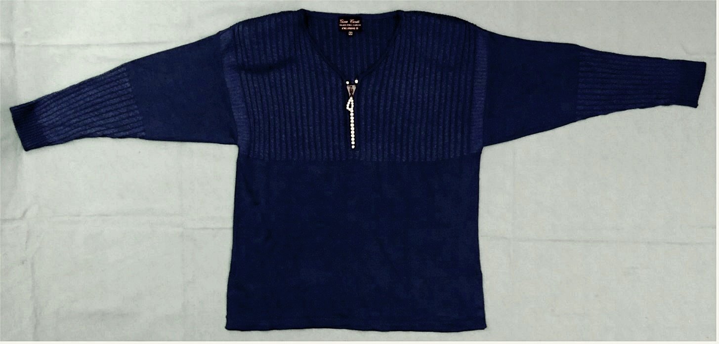 Gina Conti Damen-Pullover / Pulli im kräftigen blau - Mit großspurigem Glitzer-Reißverschluß - Größe 44