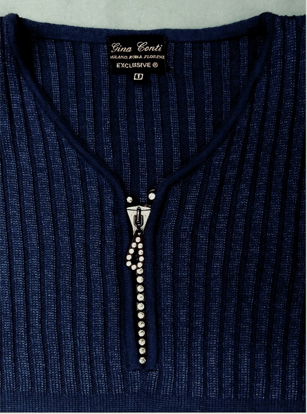 Gina Conti Damen-Pullover / Pulli im kräftigen blau - Mit großspurigem Glitzer-Reißverschluß - Größe 44