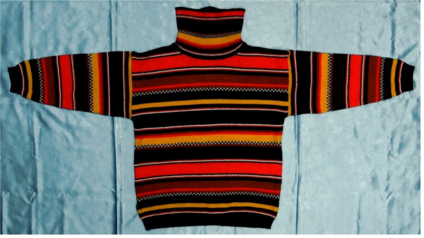 Rollkragen-Pullover bunt waagerecht gestreift - Größe 44/46 