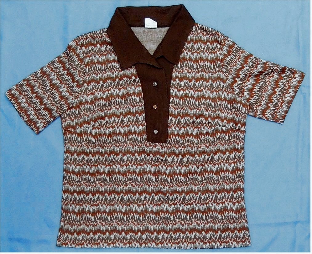 Kurzarm Polo-Shirt von Bayer - Größe 42 - Braun- Rostfarbig gezackt