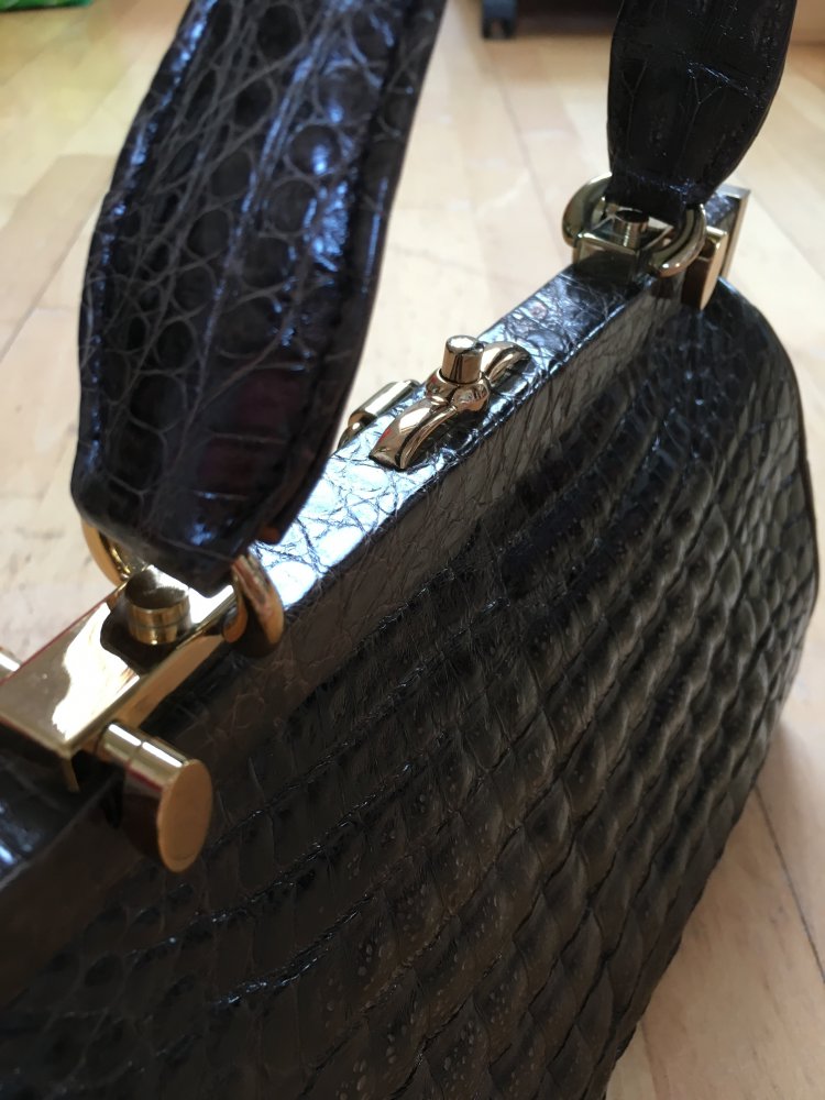 Original Vintage Handtasche (60er/70er), braun, echt Wildkrokodilleder