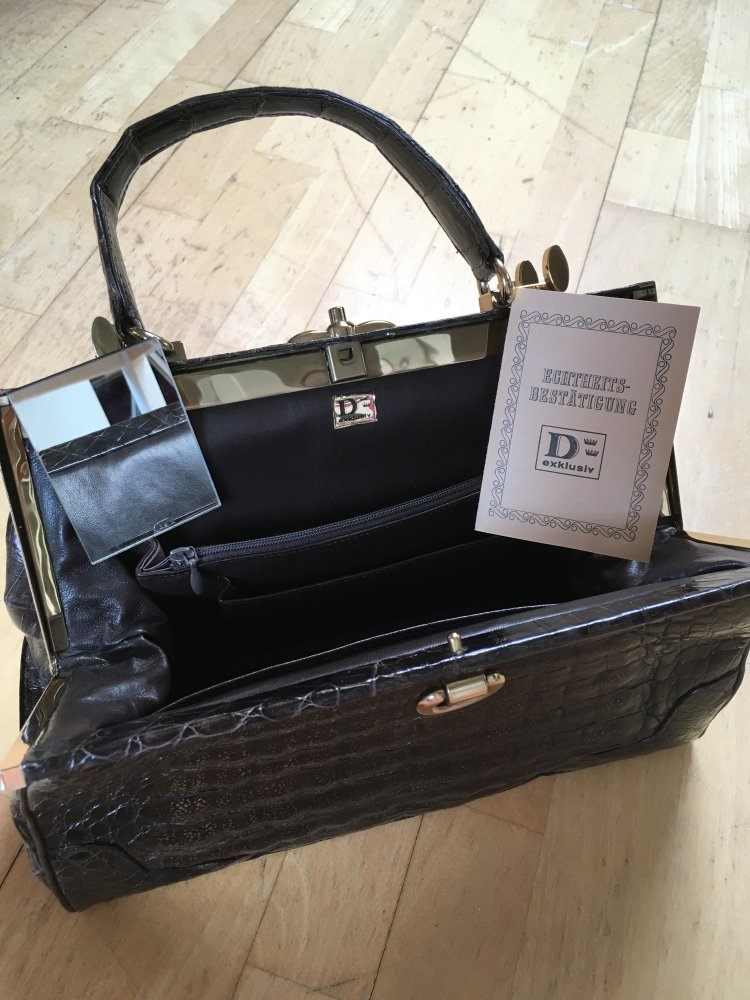 Original Vintage Handtasche (60er/70er), braun, echt Wildkrokodilleder