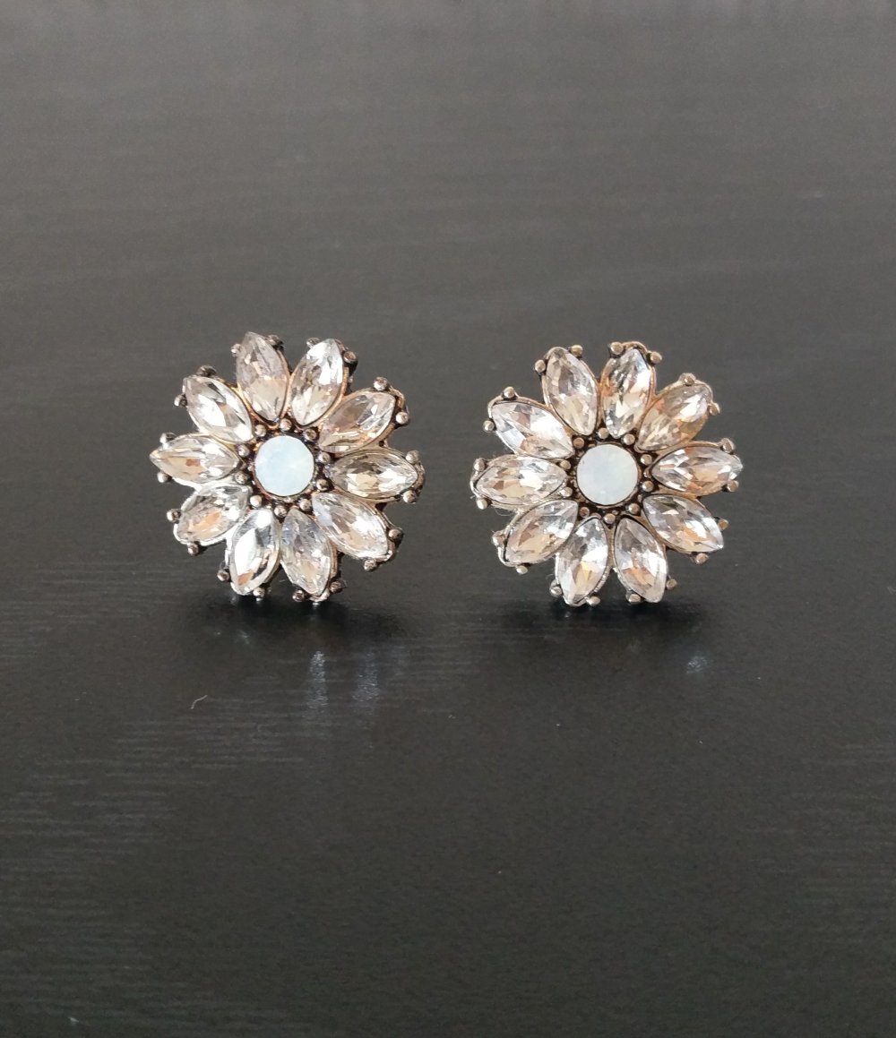 Neue silberfarbene Statement-Ohrringe/ Ohrstecker Blumen