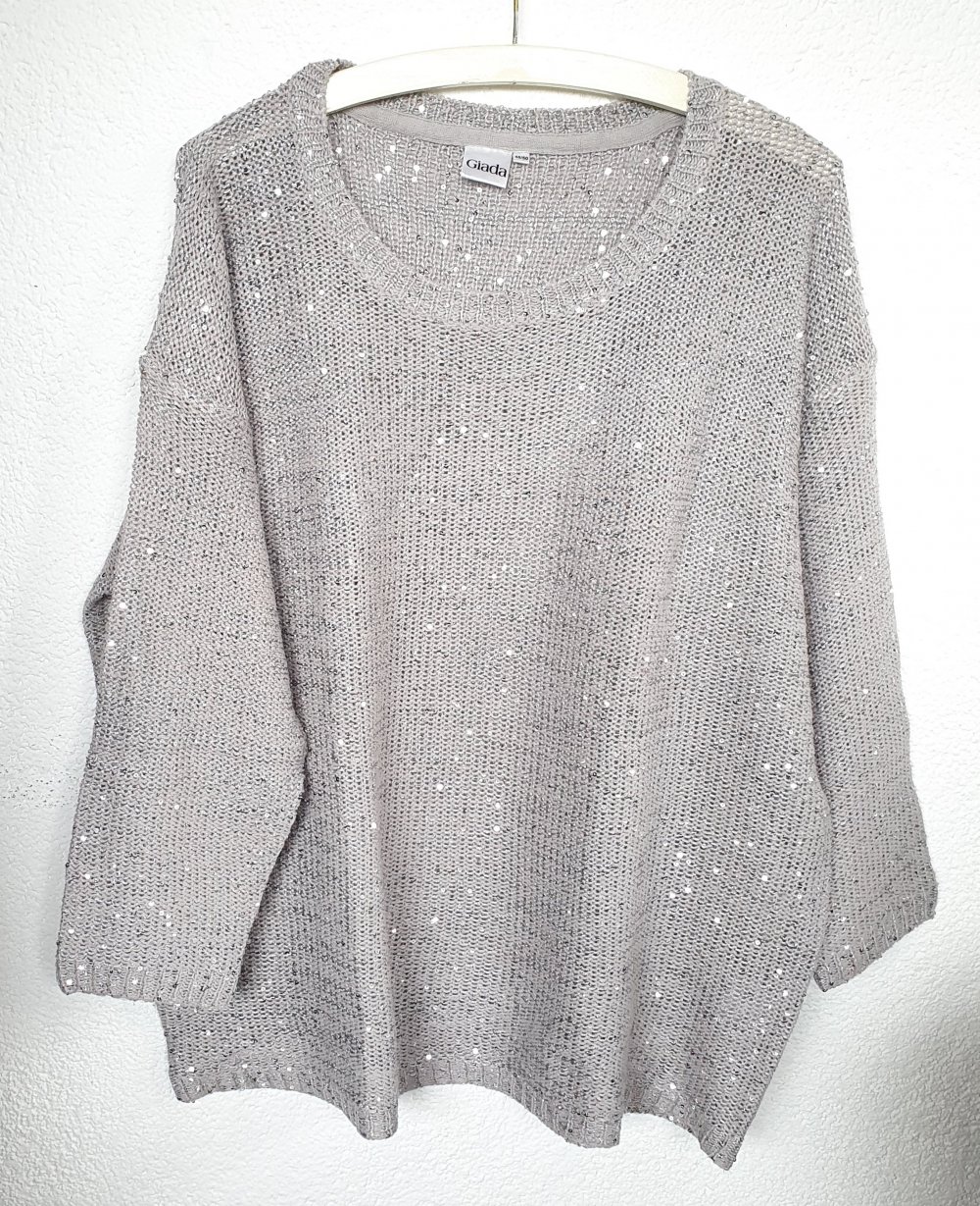 Grauer Pullover mit Glitzer-Pailletten Größe S-M