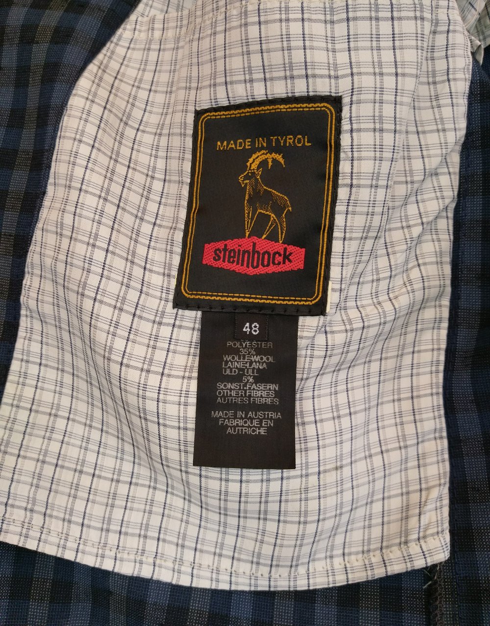 Trachtenjackett-Sakko blau-kariert von Steinbock made in Tirol (Größe 48) 