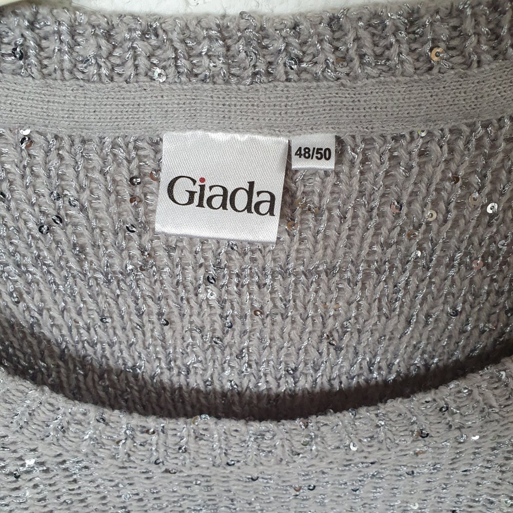 Grauer Pullover mit Glitzer-Pailletten Größe S-M