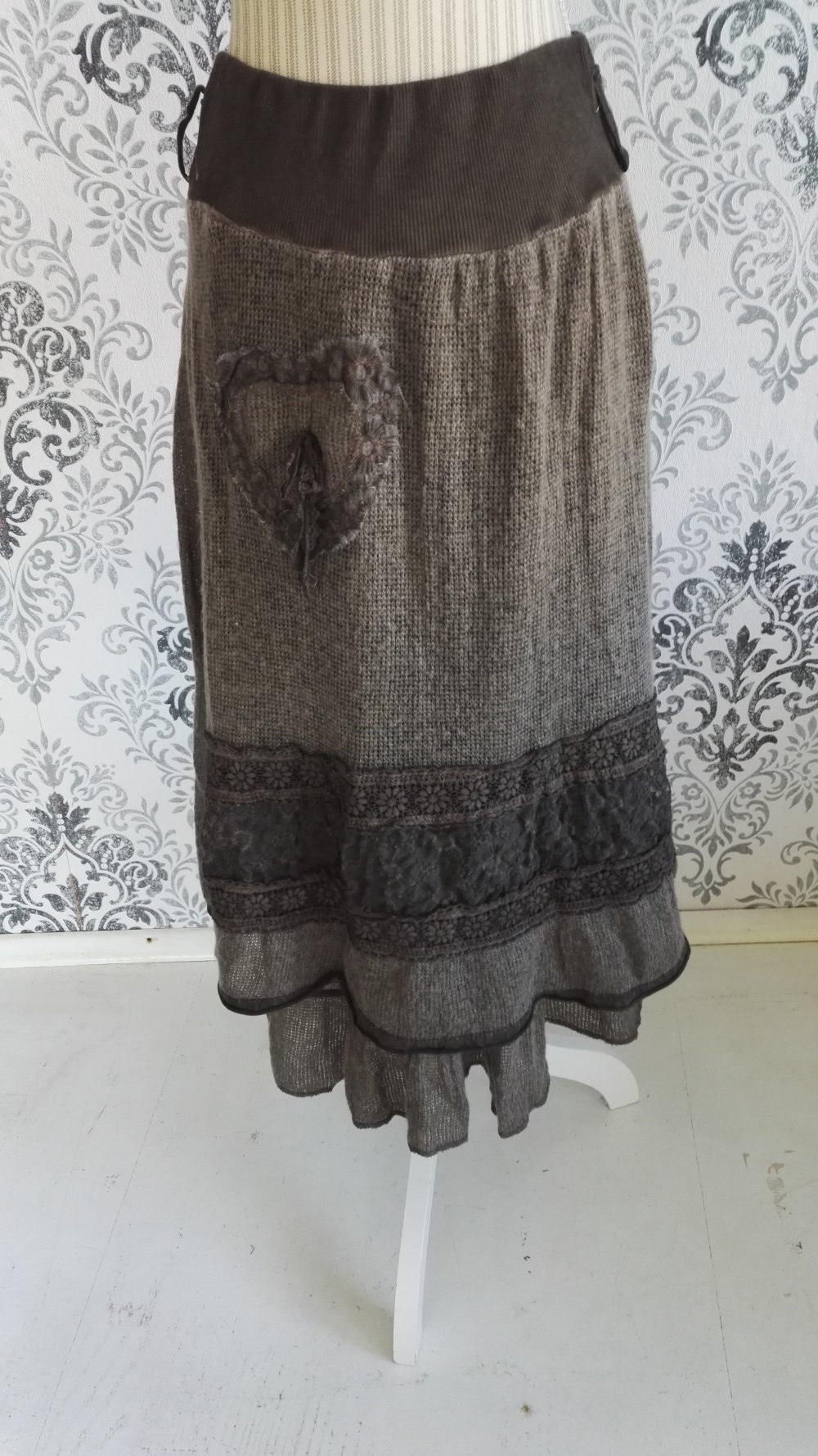 Rock Knöchellanger Rock Wolle Strickrock Gr. 36-40