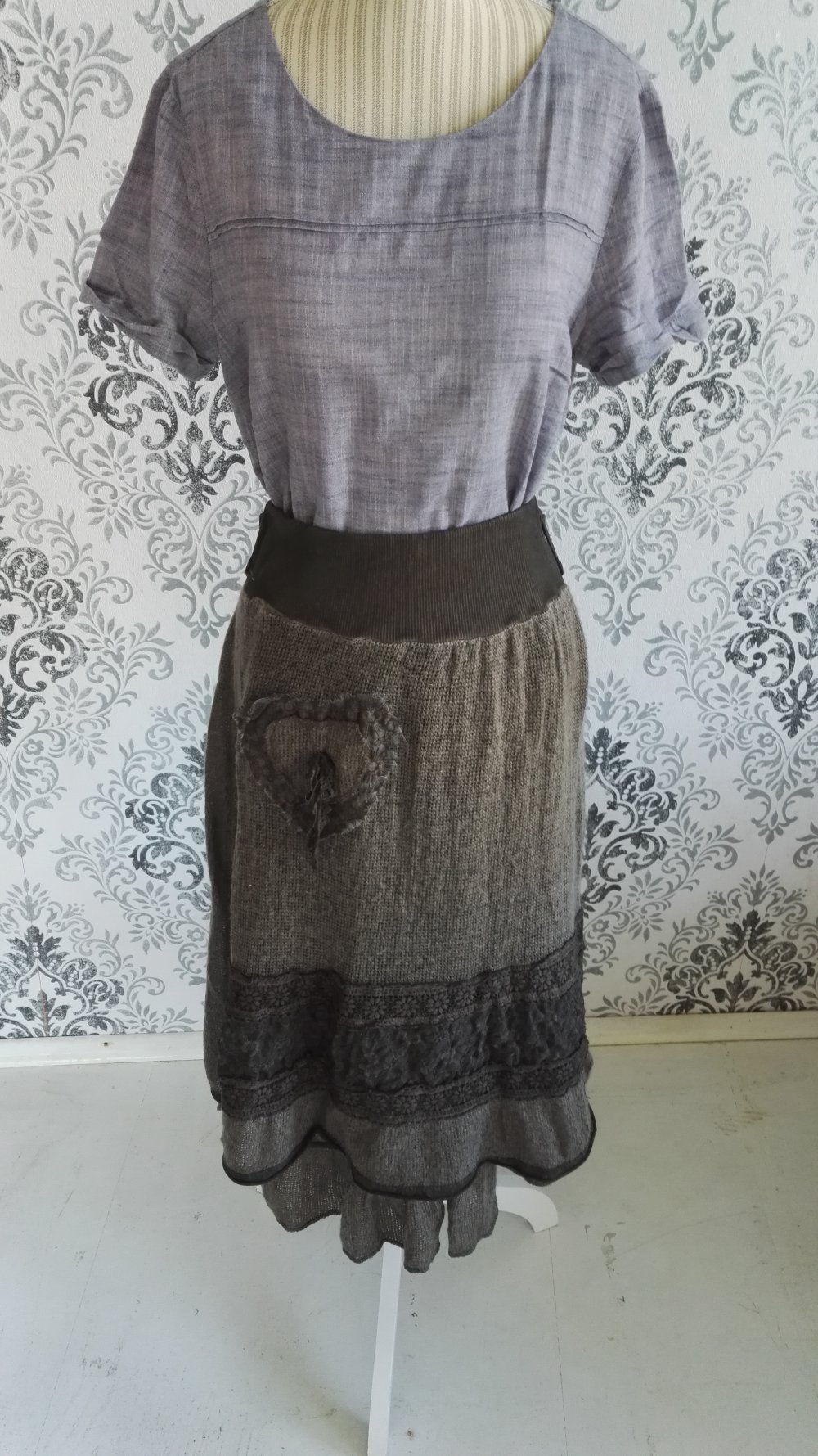 Rock Knöchellanger Rock Wolle Strickrock Gr. 36-40