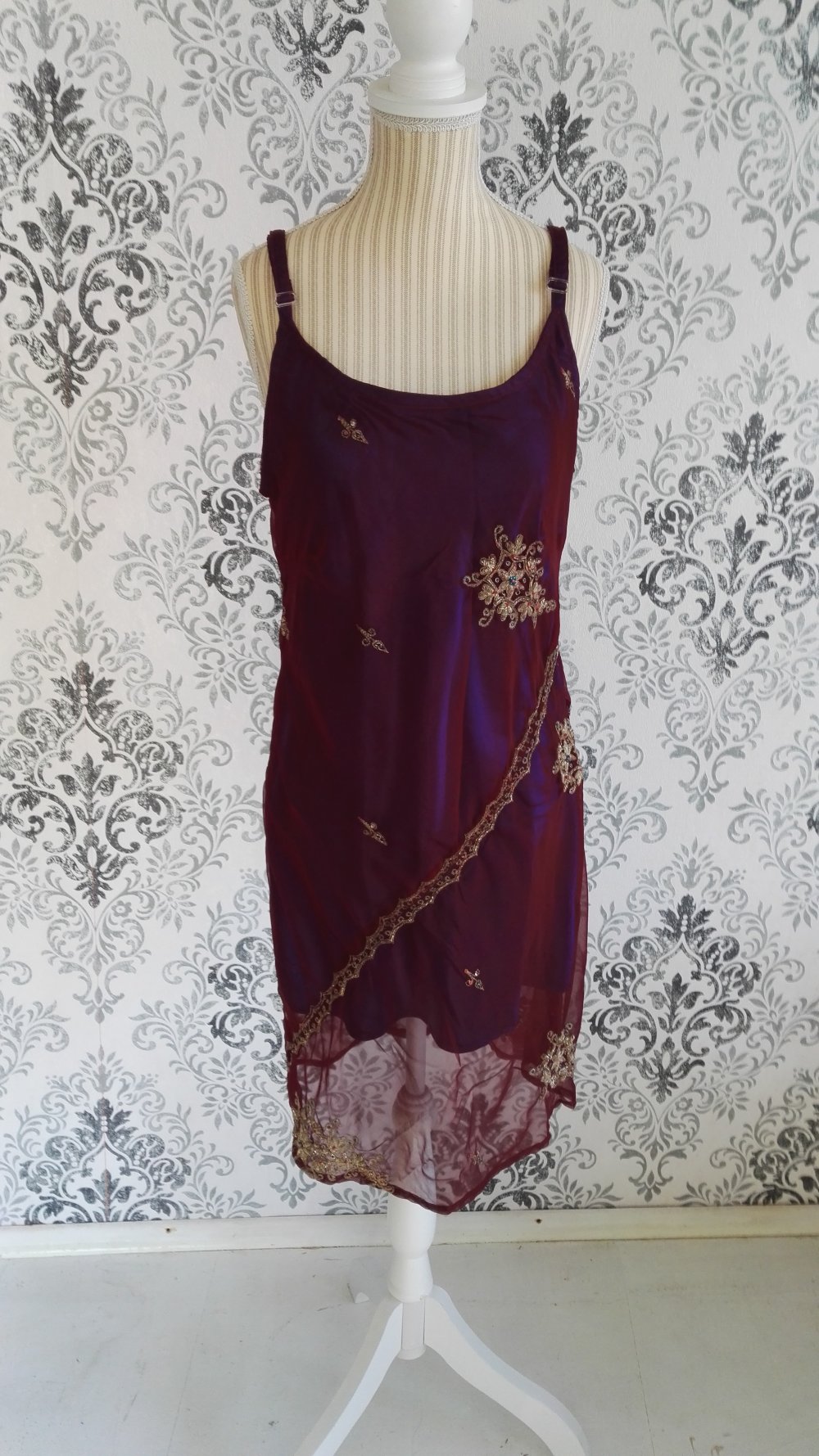 Sommerkleid Festival Abendkleid gold bestickt Minikleid Gr. M