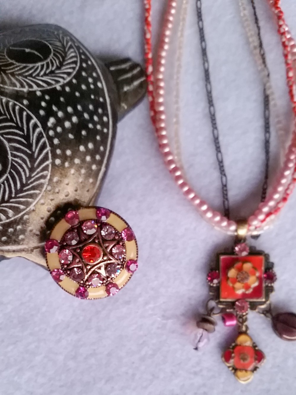 Schmuck Set Ring Kette bunt Handarbeit