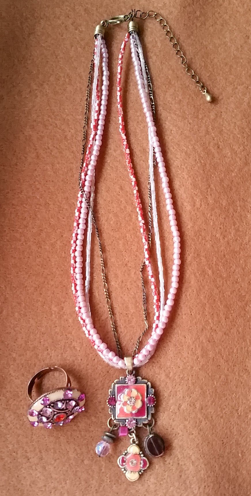 Schmuck Set Ring Kette bunt Handarbeit