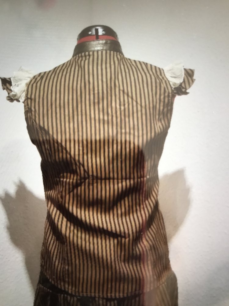 Steampunk Bluse braun-schwarz gestreift mit Verzeirung, S-M Neu