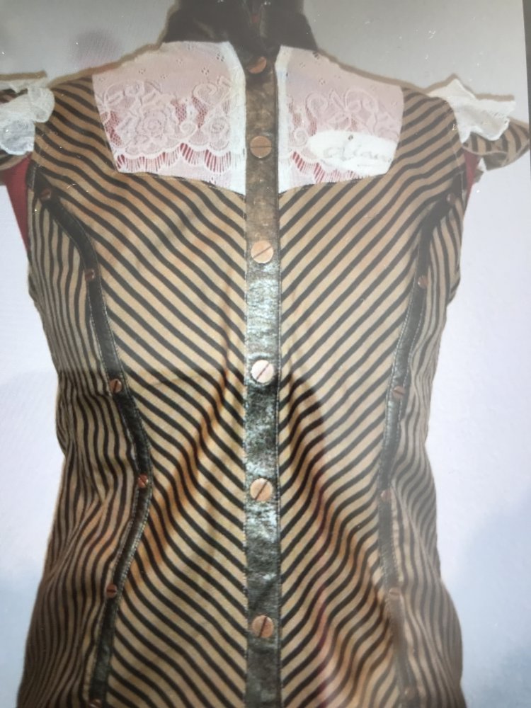 Steampunk Bluse braun-schwarz gestreift mit Verzeirung, S-M Neu