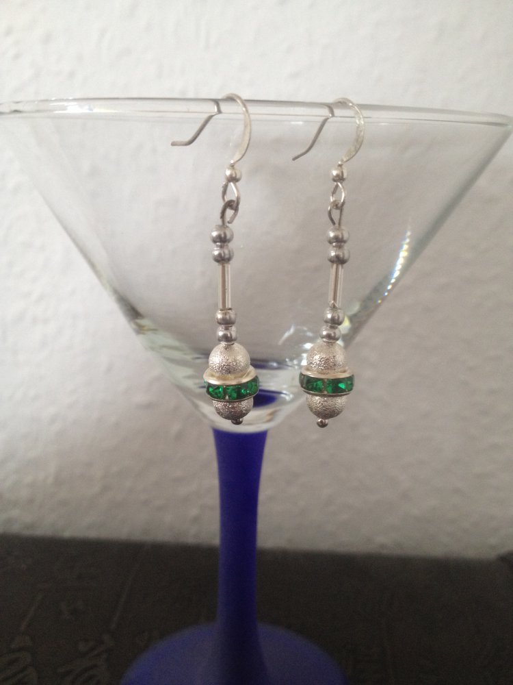 Ohrhänger mit Crackle-Perlen und Strass, versilberte Ohrhaken