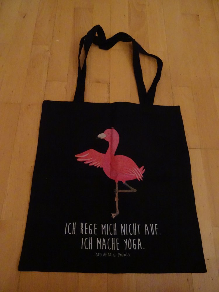 Baumwolltasche schwarz mit Flamingo