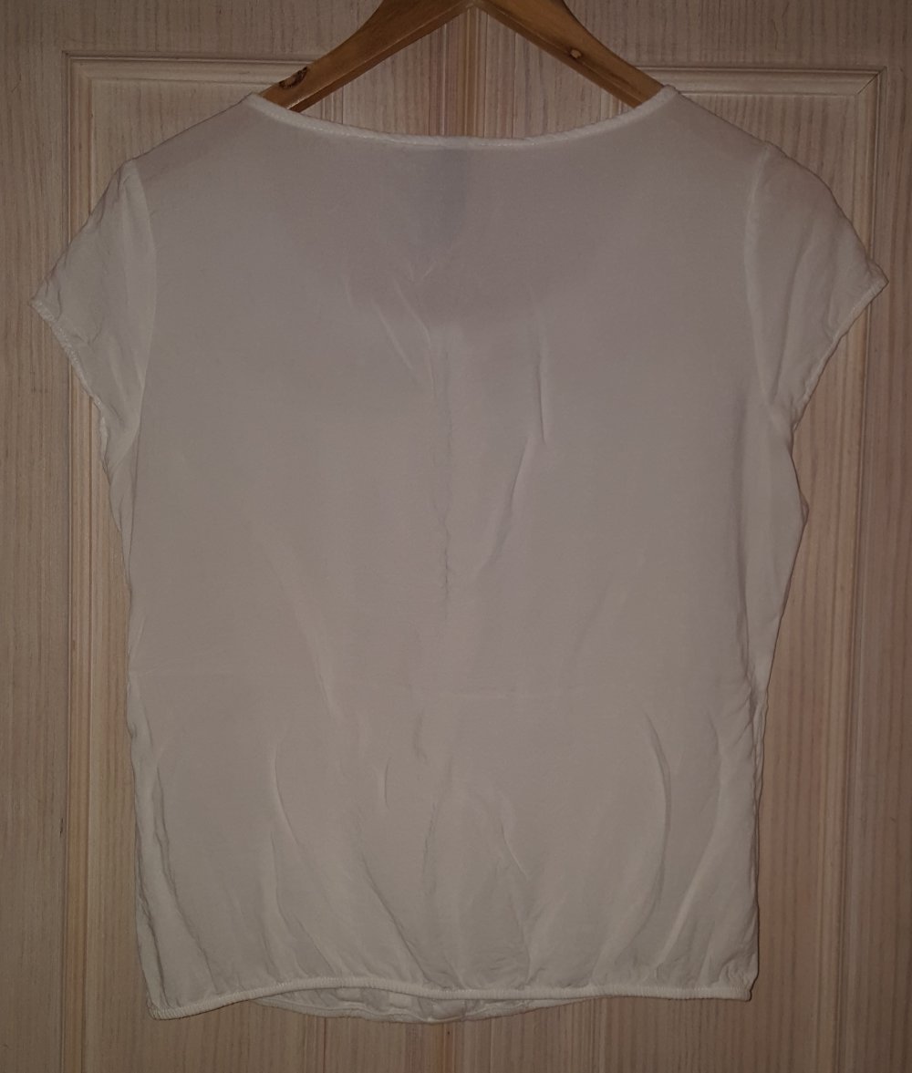 T-Shirt Bluse Sommer Tunika luftig weiß Spitze Knopfreihe Gr 36 S Blind Date