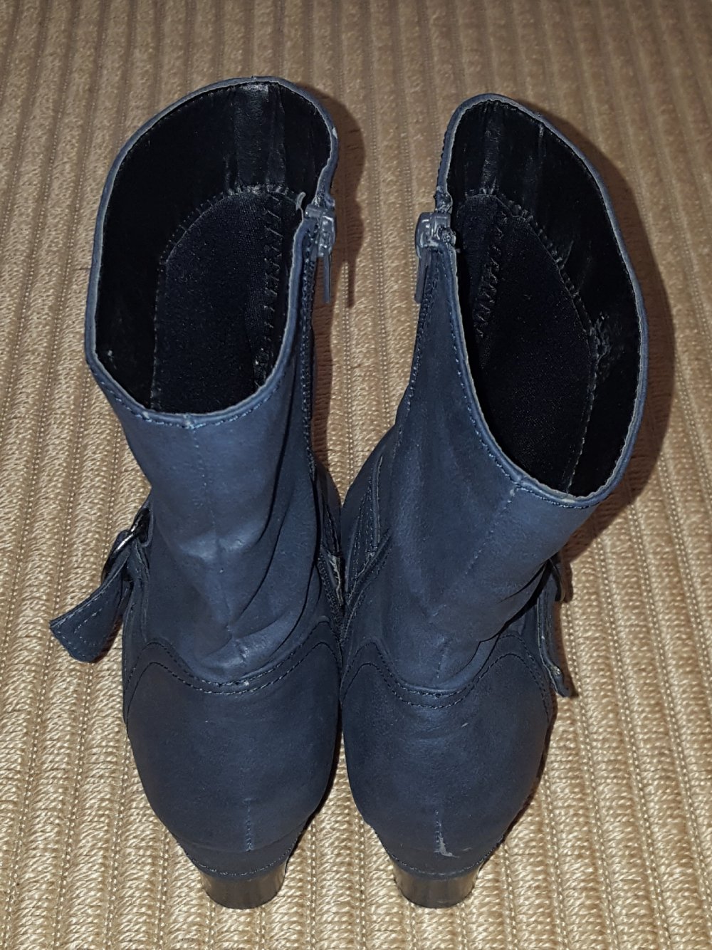 Kunstleder Stiefel Stiefeletten dunkelblau halbhoch Schnalle Gr 38 Street Shoes
