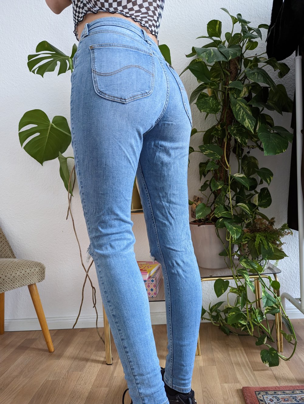 Lee IVY High Waist Skinny Jeans Distressed Ripped Damenjeans Slim Stretch Denim hellblau blau