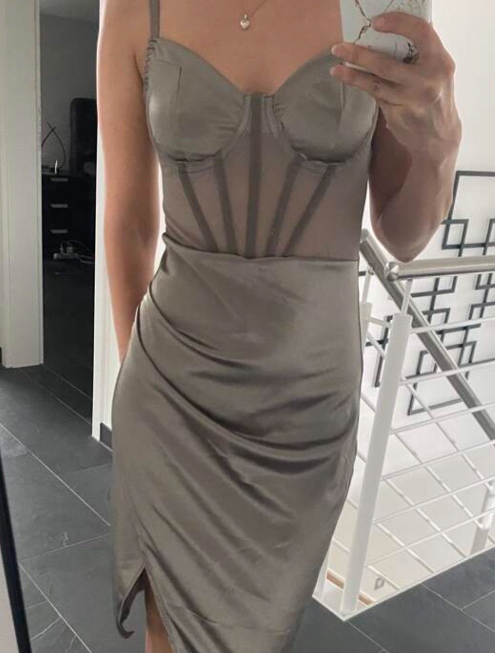 Satin Cami Kleid Corsagenoptik