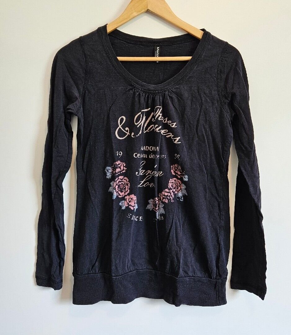 Trendiges Damen Langarmshirt Oberteil Gr. L (Madonna) schwarz Longsleeve